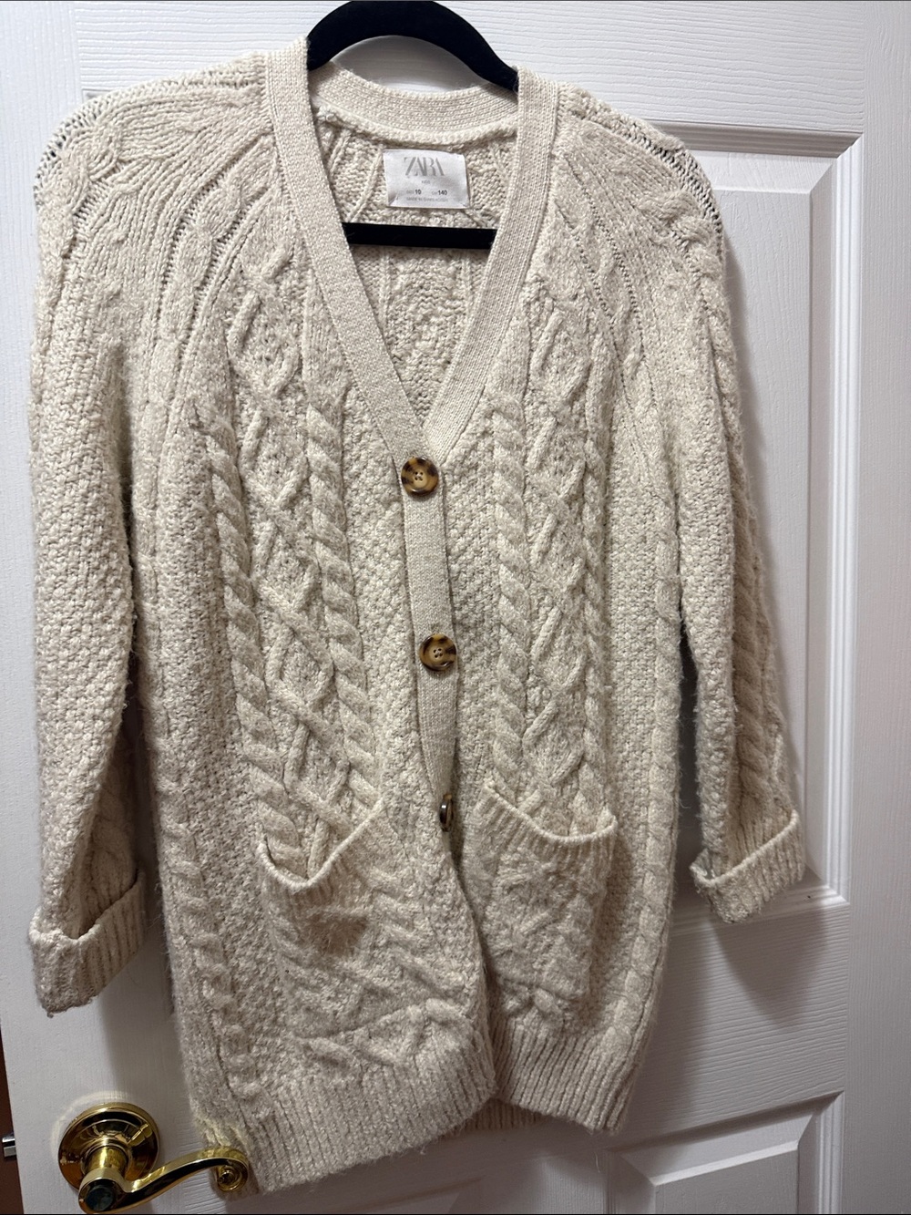 Zara Beige Cable-Knit Button Cardigan